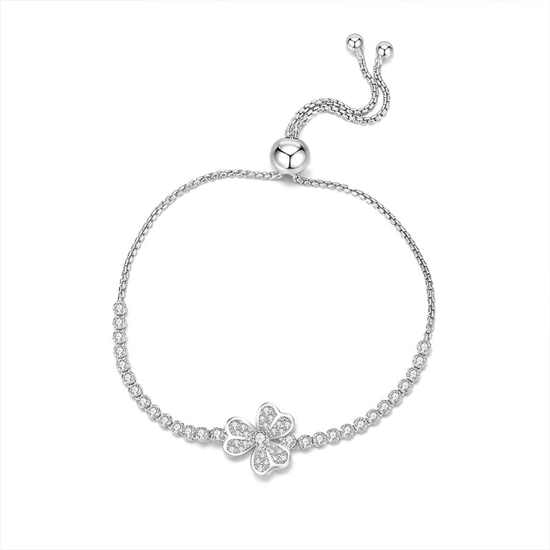 Clover Zirconia Bracelet – Adjustable Friendship & Gift Bracelet in S925 Silver