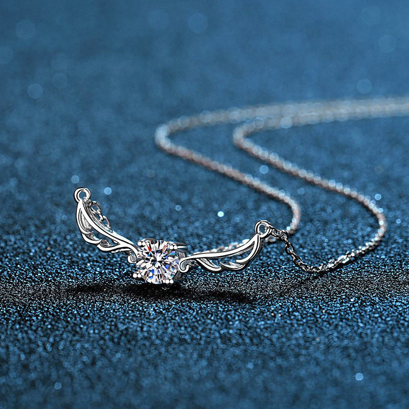 Angel Wings Moissanite Silver Necklace