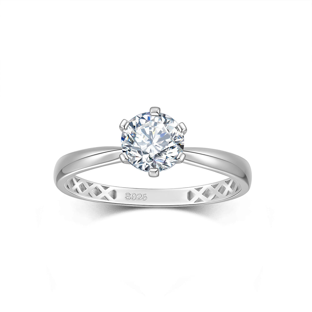 Moissanite Engagement Ring – Six Prong Solitaire Wedding Ring in S925 Silver