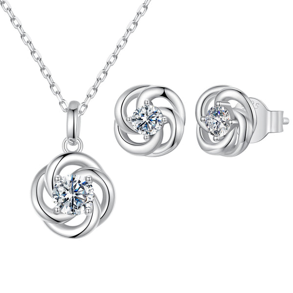 Four-Leaf Clover Lucky Charm Necklace & Earrings Set – Moissanite Gift for Her