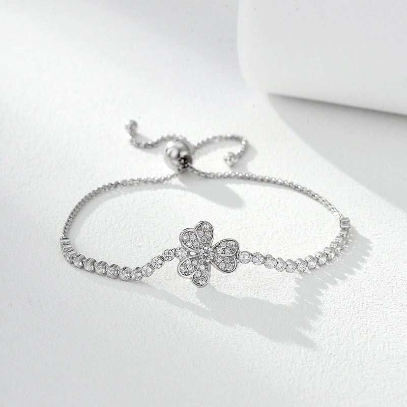 Clover Zirconia Bracelet – Adjustable Friendship & Gift Bracelet in S925 Silver