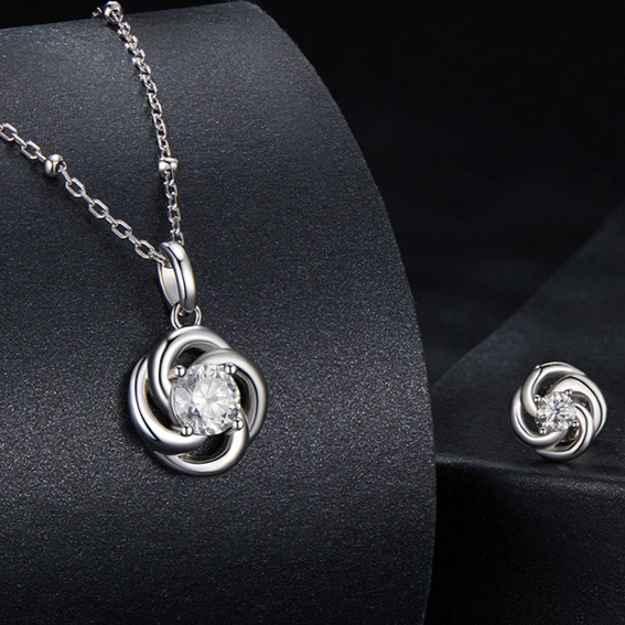 Four-Leaf Clover Lucky Charm Necklace & Earrings Set – Moissanite Gift for Her