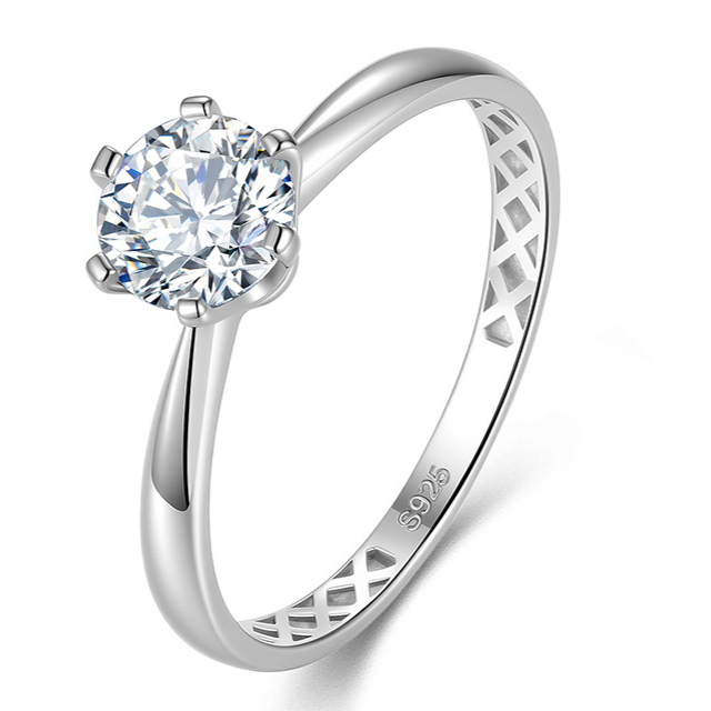 Moissanite Engagement Ring – Six Prong Solitaire Wedding Ring in S925 Silver