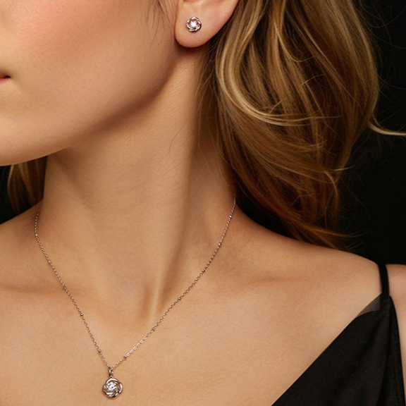 Four-Leaf Clover Lucky Charm Necklace & Earrings Set – Moissanite Gift for Her