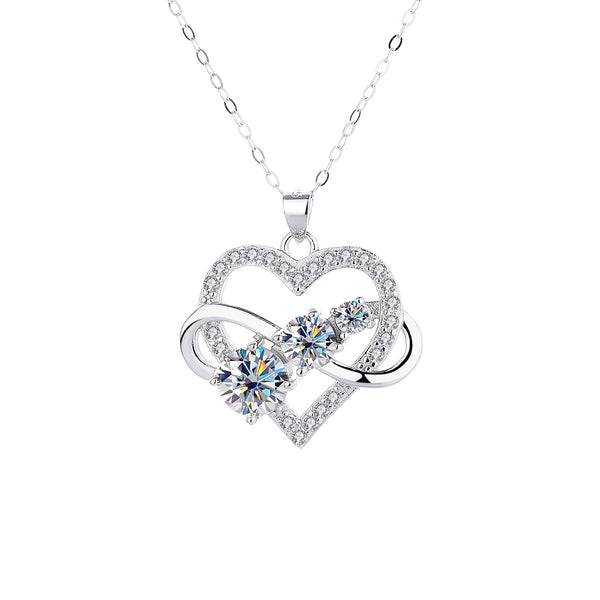 S925 Sterling Silver Plated Pt950 Gold 1.6 Carat Moissanite Infinity Symbol Love Pendant Necklace