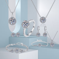 Moissanite Bridal Jewelry Set – Wedding Ring, Necklace, Earrings & Bracelet in S925 Silver
