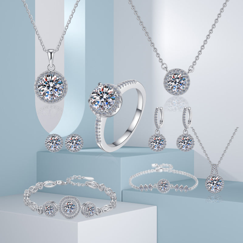 Moissanite Bridal Jewelry Set – Wedding Ring, Necklace, Earrings & Bracelet in S925 Silver