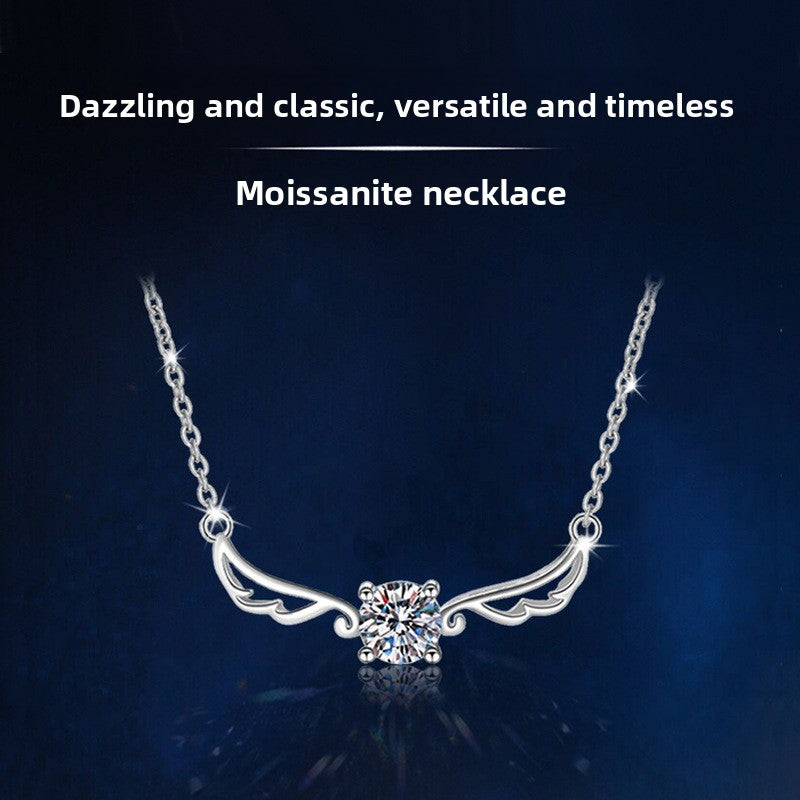 Angel Wings Moissanite Silver Necklace