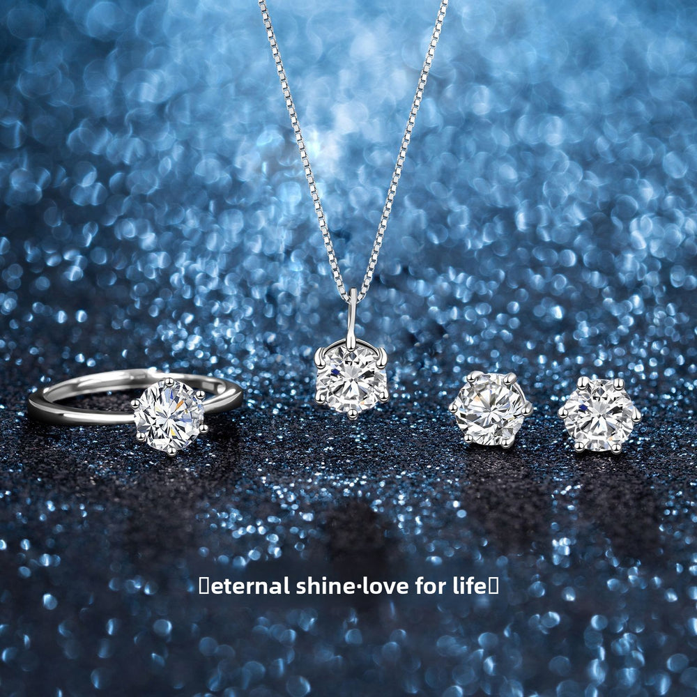 Moissanite Jewelry Gift Set – Engagement Necklace, Ring & Earrings in S925 Silver