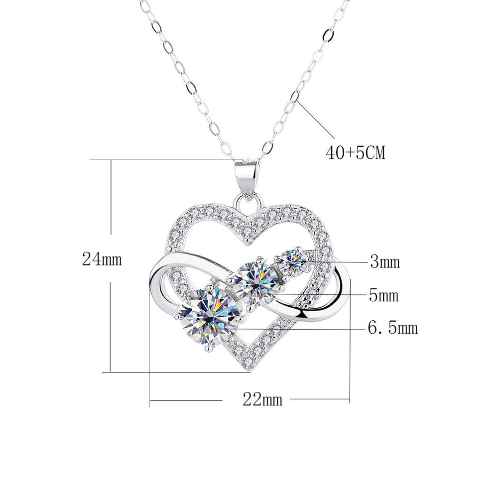 S925 Sterling Silver Plated Pt950 Gold 1.6 Carat Moissanite Infinity Symbol Love Pendant Necklace